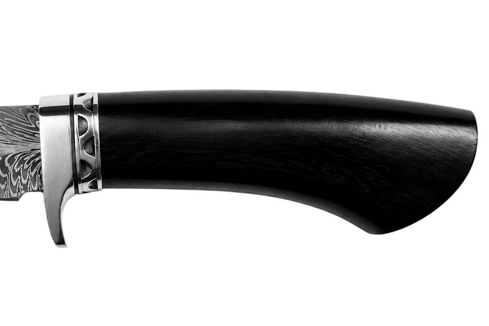 Ridgewalker Damascus hunting knife black handle detail