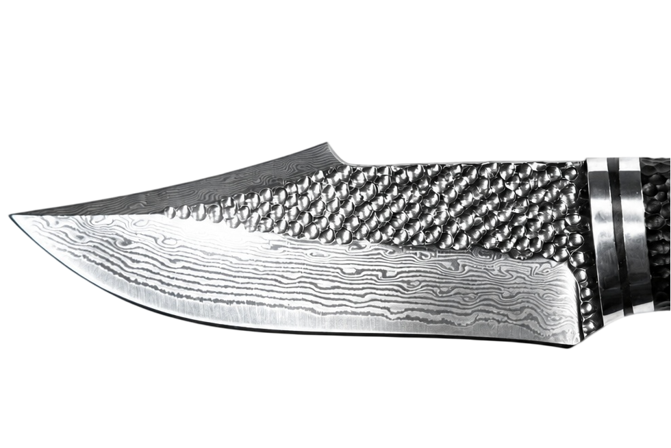 Ironwood Damascus hunting knife blade and handle detail
