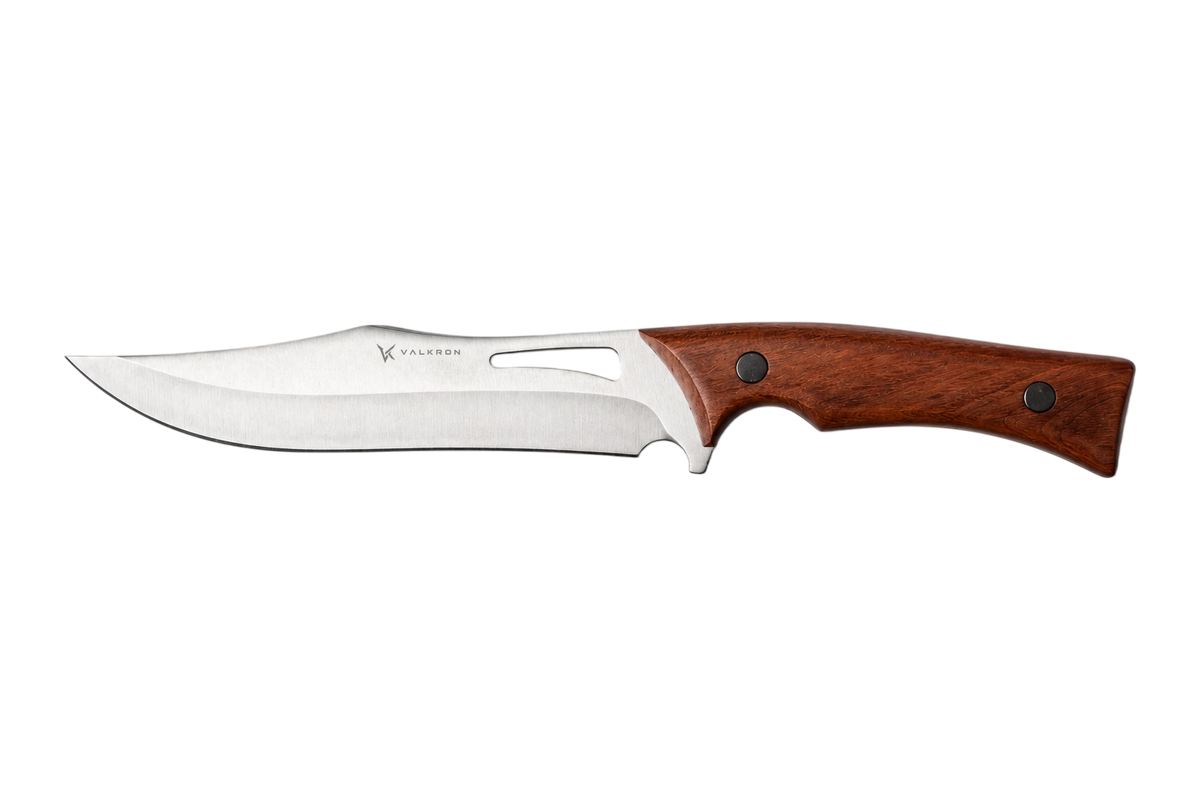 Ironpin fixed blade hunting knife with brown handle by VALKRON