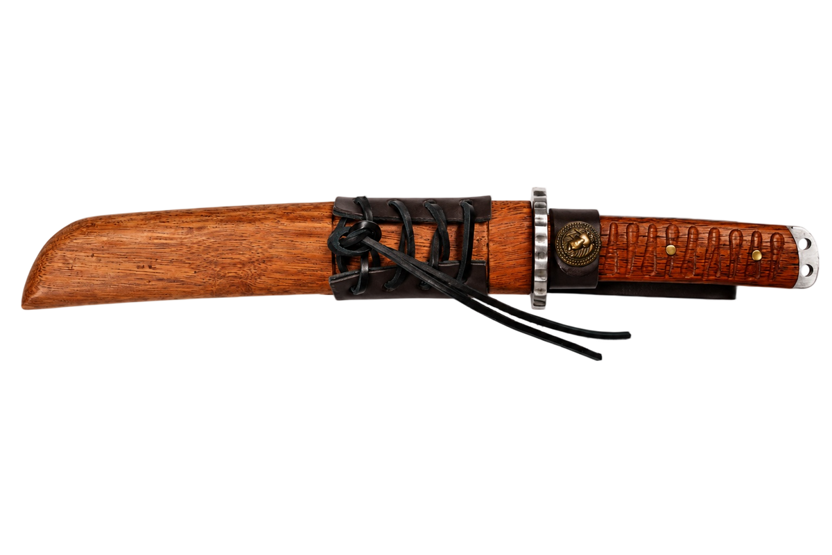 Frontier Hunter Bowie fixed blade knife with wood-style handle