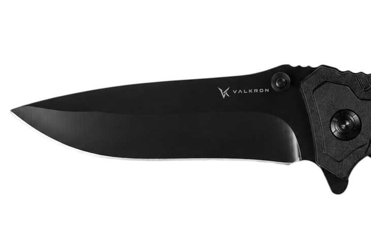 Sentinel black EDC folding knife blade detail