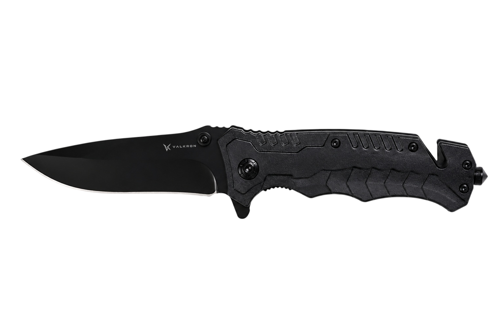 Sentinel black EDC folding knife open view by VALKRON