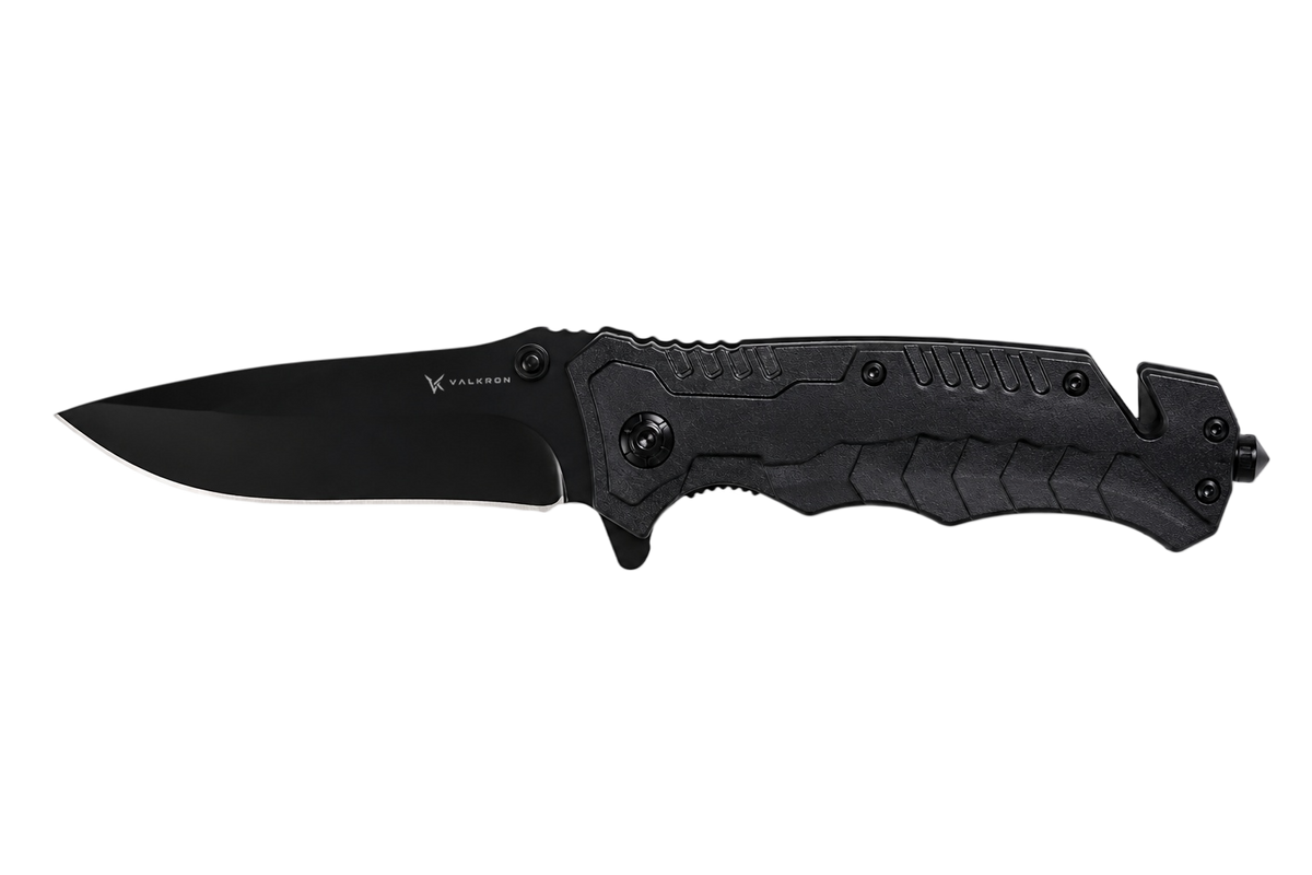 Sentinel black EDC folding knife open view by VALKRON