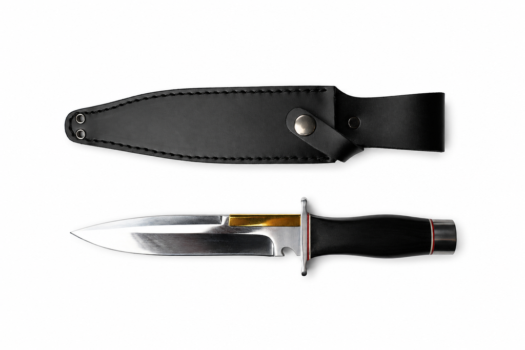 Couteau à lame fixe Gilded Ranger illustré avec un étui noir