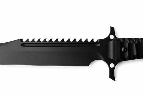 Dreadspine fixed blade knife sawback and blade detail