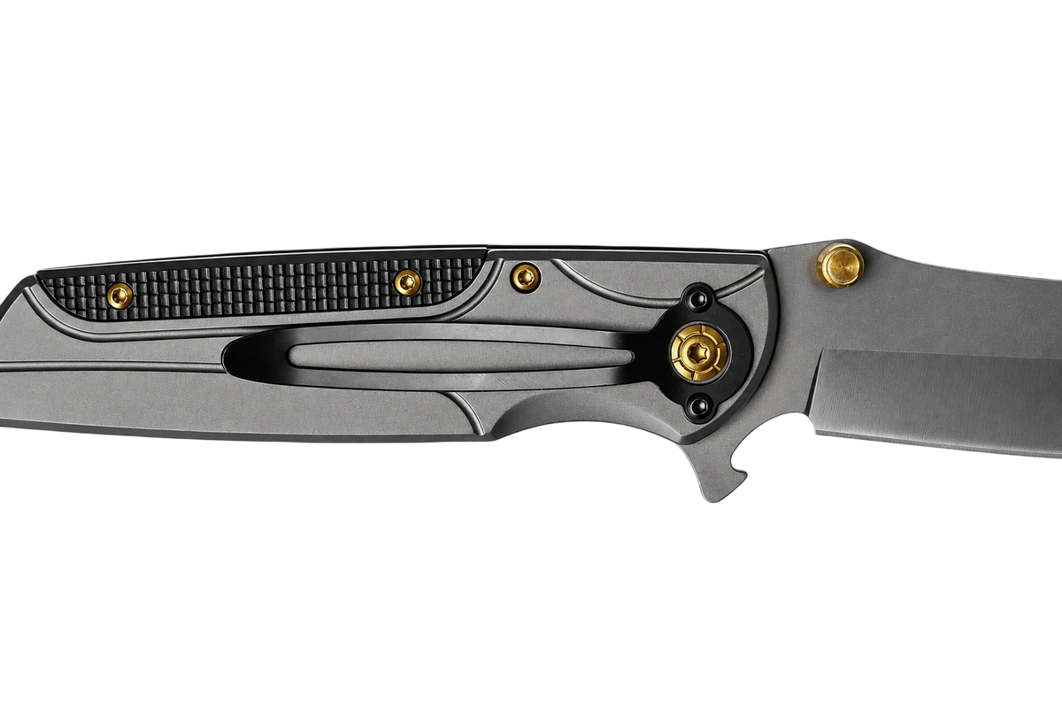 Sovereign drop point folding knife blade detail
