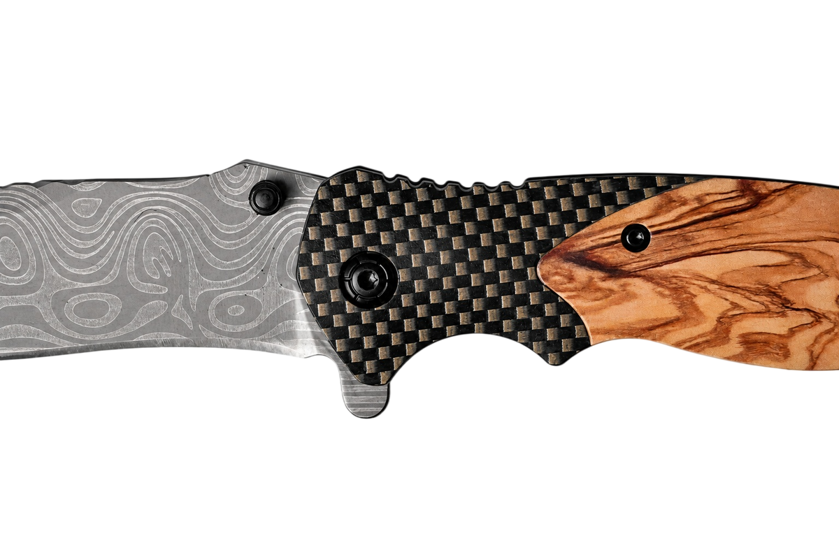 Olivecrest stainless steel folding knife blade detail