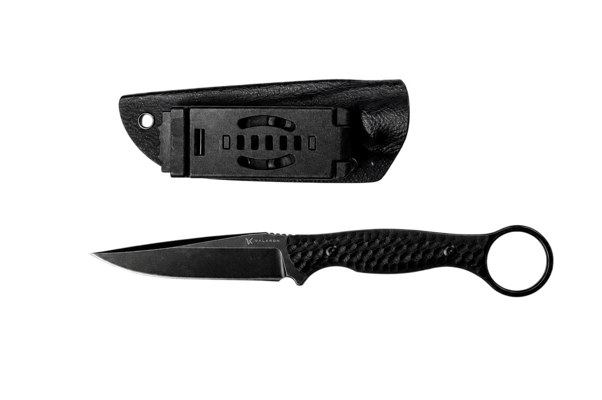 VALKRON Black Finch Finger-Ring EDC Fixed Blade Knife — blade and handle detail