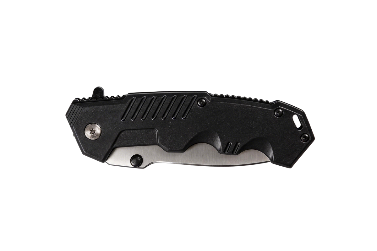 Ridgeback black folding pocket knife closed side view