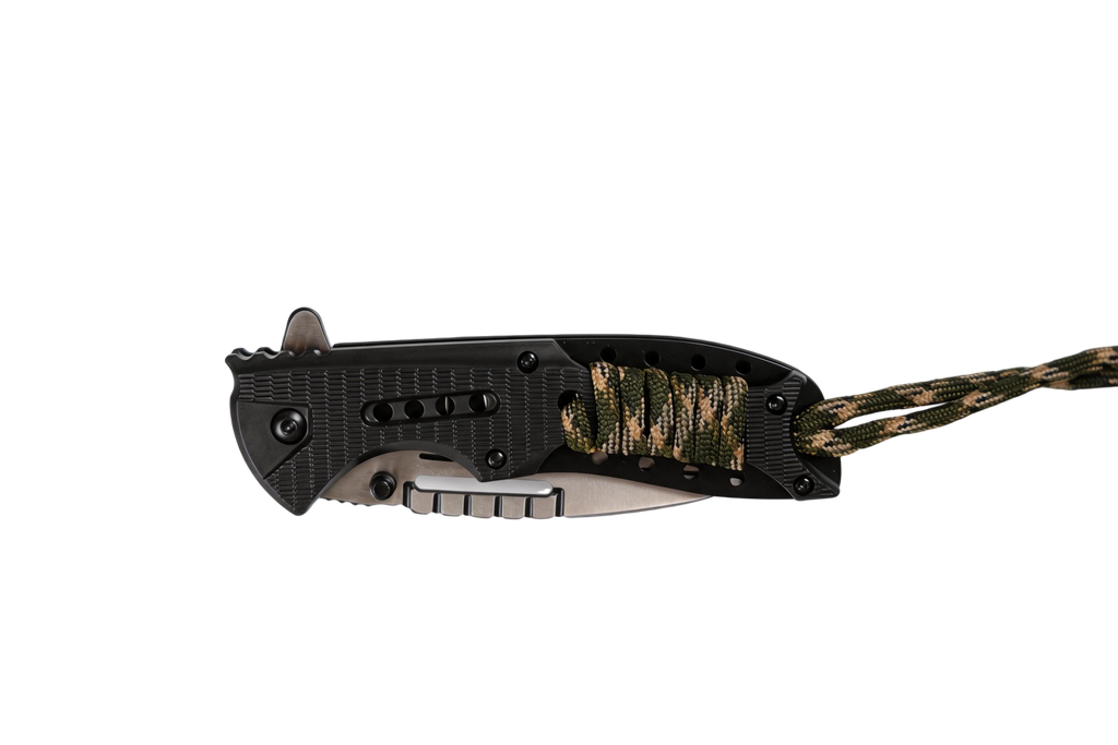 Pathfinder outdoor folding knife closed view shown with lanyard